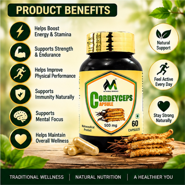 Cordyceps Capsules for Daily Wellness | Herbal Cordyceps Supplement | Supports Energy, Stamina & Vitality | Easy-to-Consume Capsules