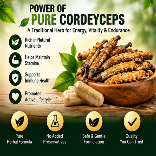 Cordyceps Capsules for Daily Wellness | Herbal Cordyceps Supplement | Supports Energy, Stamina & Vitality | Easy-to-Consume Capsules