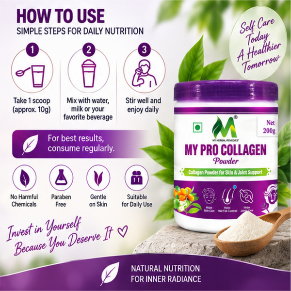 Pro Collagen Powder, 200g, Ayurvedic Blend with Amla, SeaBuckthorn and Green Tea for Skin, Hair and Joint Support, Anti-Aging and Glowing skin, Collagen Powder for Women and Men