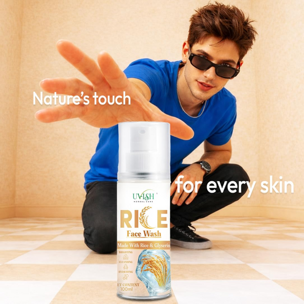 Rice Face Wash 100ml| Deep Cleansing & Hydrating Face Cleanser with Glycerin|Removes Dirt, Oil & Tan | Gentle for All Skin Types | Herbal Formula