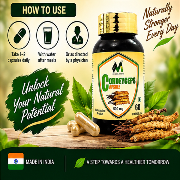 Cordyceps Capsules for Daily Wellness | Herbal Cordyceps Supplement | Supports Energy, Stamina & Vitality | Easy-to-Consume Capsules