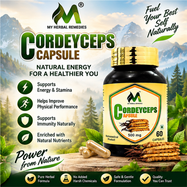 Cordyceps Capsules for Daily Wellness | Herbal Cordyceps Supplement | Supports Energy, Stamina & Vitality | Easy-to-Consume Capsules